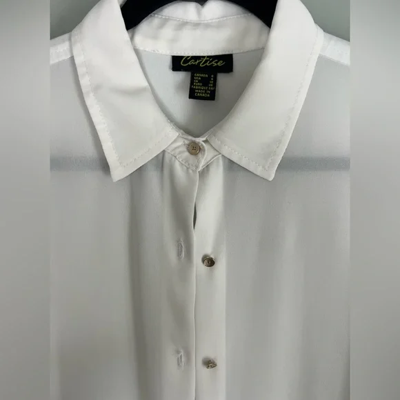 Cartise Women’s Longline Sheer White Button-Down Shirt - Picture 2 of 6